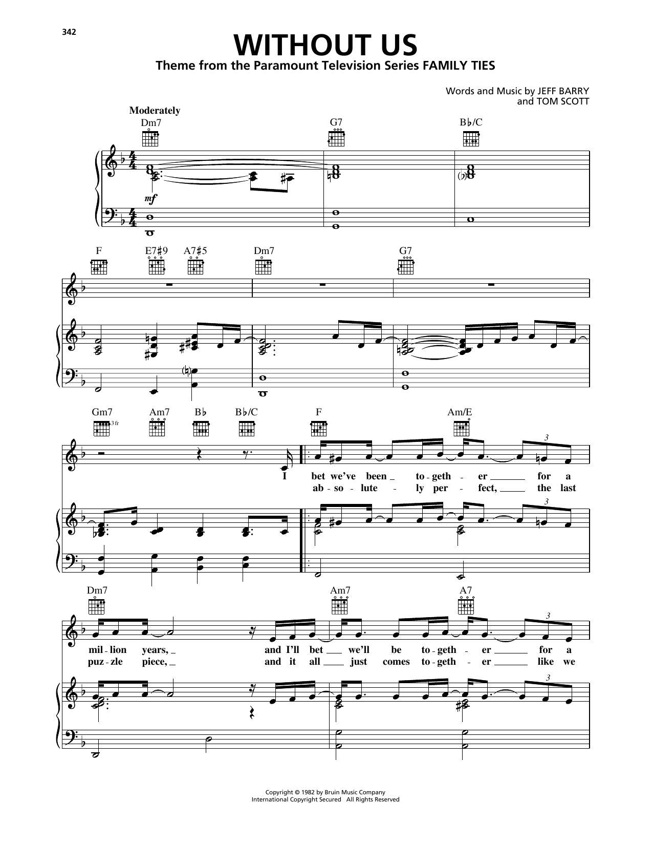 Jeff Barry Without Us (from Family Ties) sheet music notes and chords. Download Printable PDF.