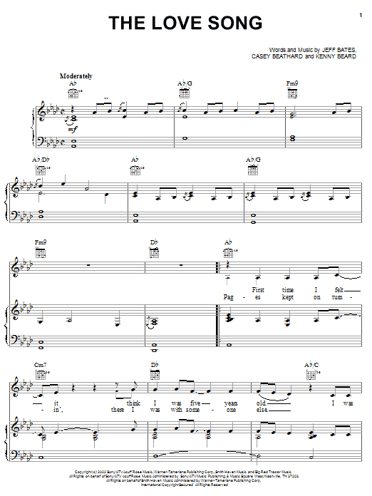Learn to play Jeff Bates The Love Song sheet music for Piano, Vocal & Guitar Chords (Right-Hand Melody) in minutes. Price: 7.8900$ Jeff Bates The Love Song sheet music notes and chords arranged for Piano, Vocal & Guitar Chords (Right-Hand Melody)