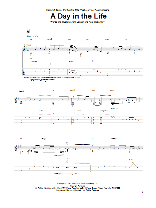 Jeff Beck A Day In The Life sheet music notes and chords. Download Printable PDF.