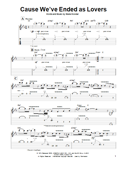 Jeff Beck Cause We've Ended As Lovers sheet music notes and chords. Download Printable PDF.