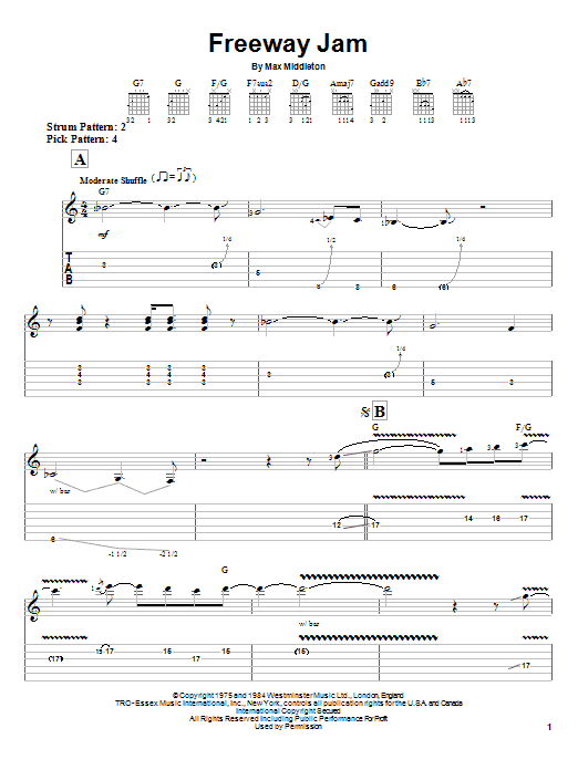 Jeff Beck Freeway Jam sheet music notes and chords. Download Printable PDF.