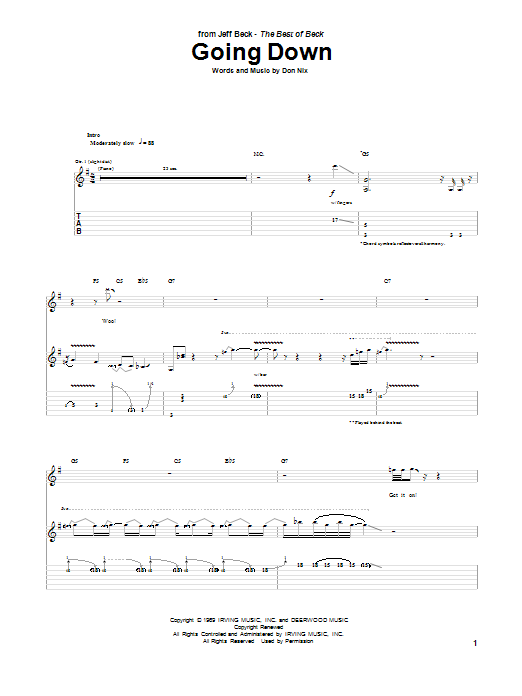 Jeff Beck Going Down sheet music notes and chords. Download Printable PDF.