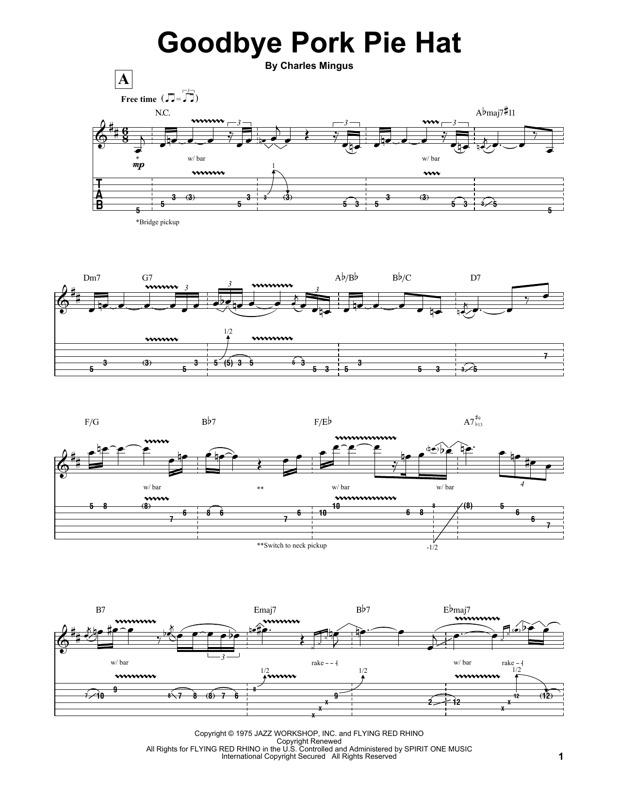 Jeff Beck Goodbye Pork Pie Hat sheet music notes and chords. Download Printable PDF.