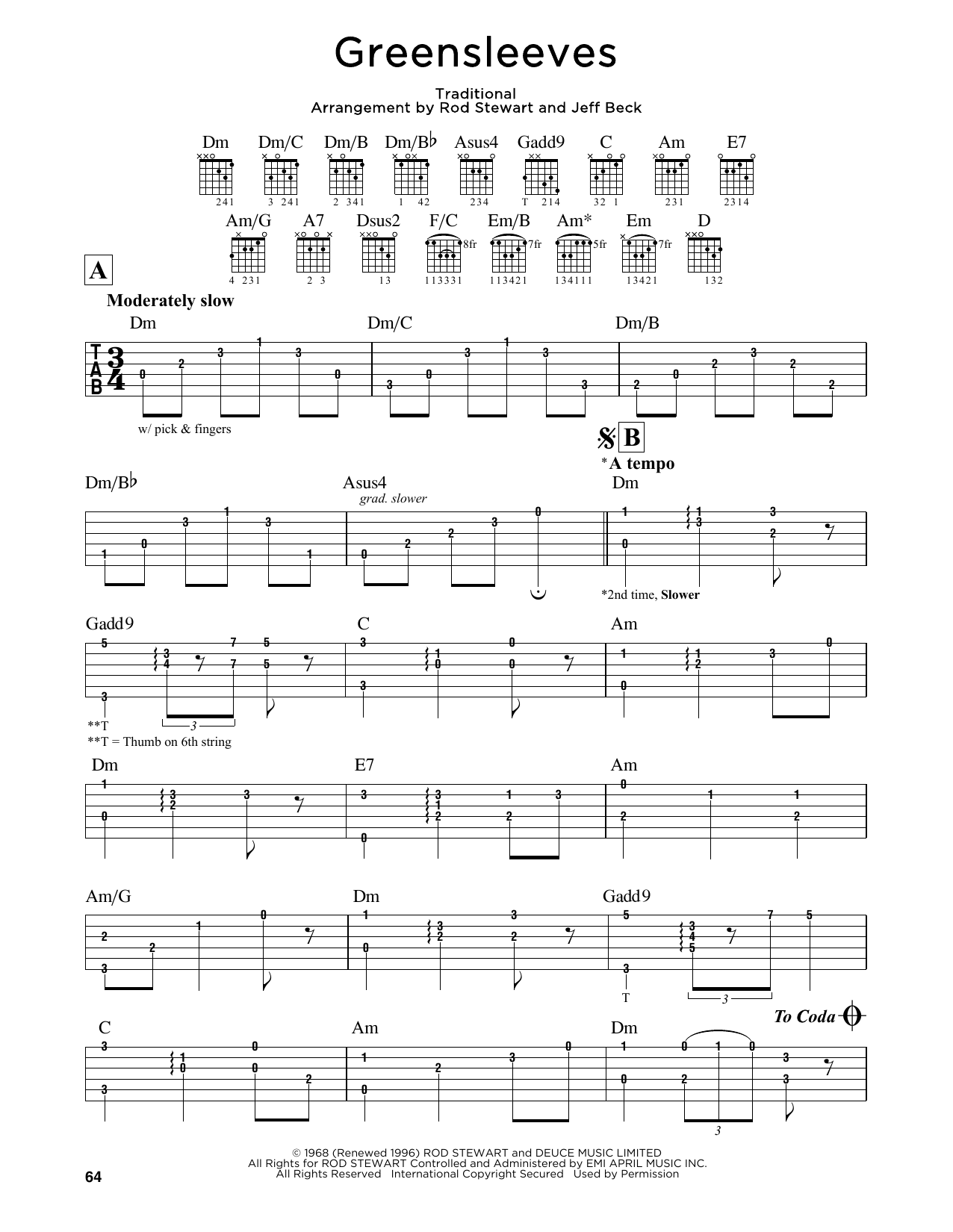 Jeff Beck Greensleeves sheet music notes and chords. Download Printable PDF.