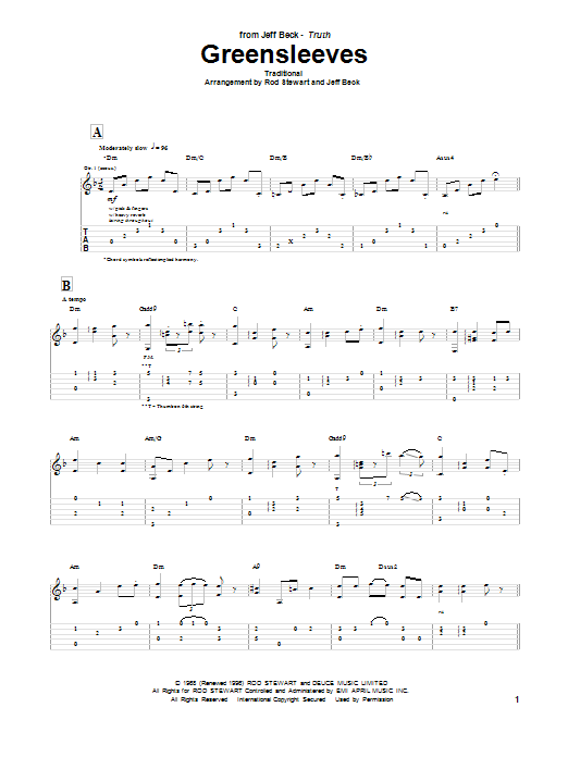 Learn to play Jeff Beck Group Greensleeves sheet music for Guitar Tab in minutes. Price: 7.8900$ Jeff Beck Group Greensleeves sheet music notes and chords arranged for Guitar Tab