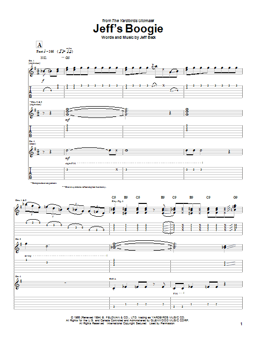 Learn to play Jeff Beck Jeff's Boogie sheet music for Guitar Tab in minutes. Price: 7.8900$ Jeff Beck Jeff's Boogie sheet music notes and chords arranged for Guitar Tab
