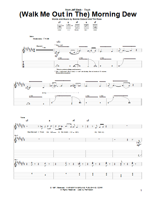 Learn to play Jeff Beck (Walk Me Out In The) Morning Dew sheet music for Guitar Tab in minutes. Price: 7.8900$ Jeff Beck (Walk Me Out In The) Morning Dew sheet music notes and chords arranged for Guitar Tab