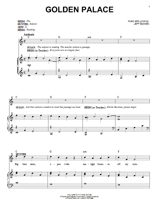 Jeff Bowen Golden Palace sheet music notes and chords arranged for Piano & Vocal