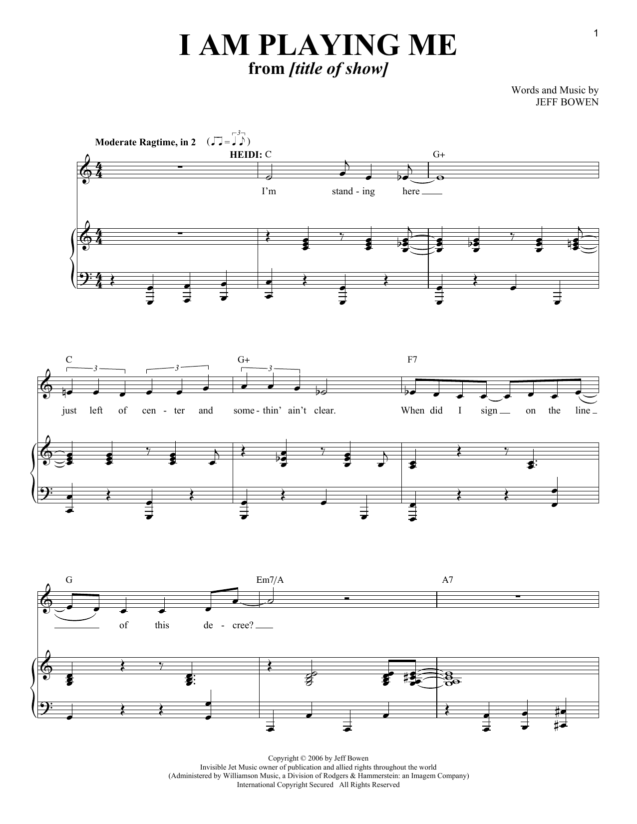 Jeff Bowen I Am Playing Me sheet music notes and chords. Download Printable PDF.