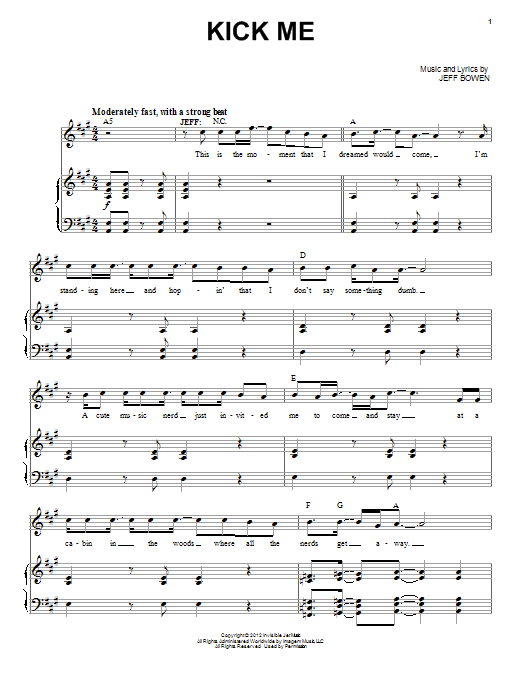 Jeff Bowen Kick Me sheet music notes and chords arranged for Piano & Vocal
