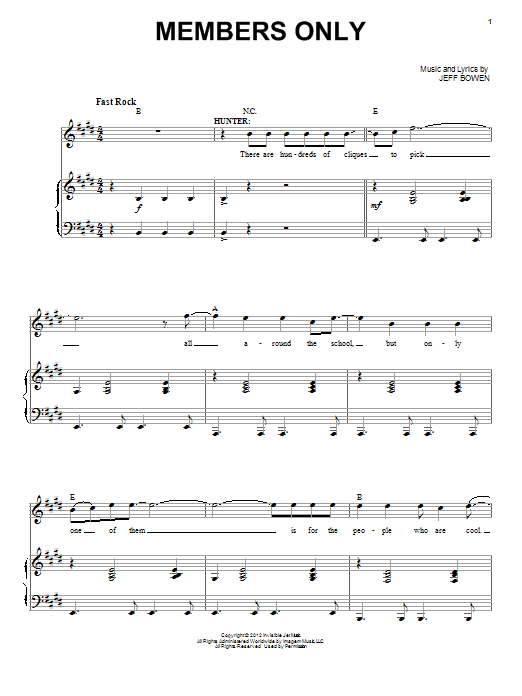 Learn to play Jeff Bowen Members Only sheet music for Piano & Vocal in minutes. Price: 7.8900$ Jeff Bowen Members Only sheet music notes and chords arranged for Piano & Vocal