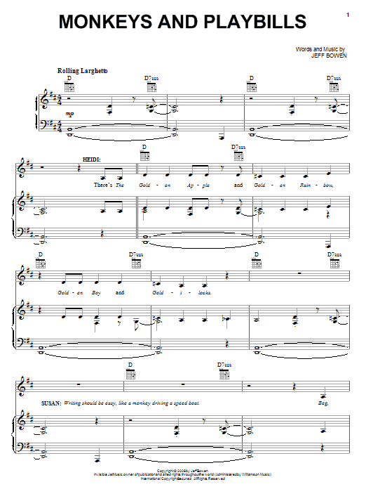 Jeff Bowen Monkeys And Playbills sheet music notes and chords. Download Printable PDF.