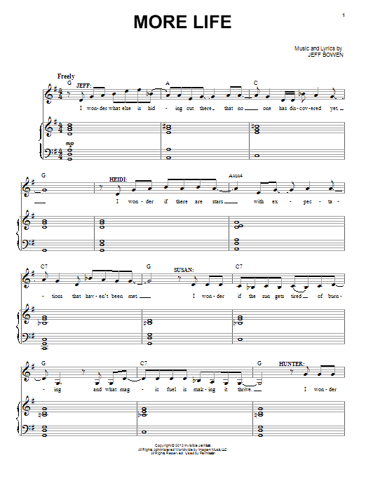 Learn to play Jeff Bowen More Life sheet music for Piano & Vocal in minutes. Price: 7.8900$ Jeff Bowen More Life sheet music notes and chords arranged for Piano & Vocal
