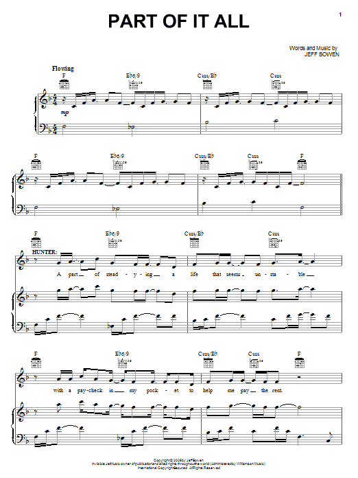 Learn to play Jeff Bowen Part Of It All sheet music for Piano, Vocal & Guitar Chords (Right-Hand Melody) in minutes. Price: 7.8900$ Jeff Bowen Part Of It All sheet music notes and chords arranged for Piano, Vocal & Guitar Chords (Right-Hand Melody)