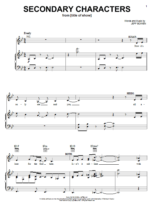 Learn to play Jeff Bowen Secondary Characters sheet music for Piano, Vocal & Guitar Chords (Right-Hand Melody) in minutes. Price: 7.8900$ Jeff Bowen Secondary Characters sheet music notes and chords arranged for Piano, Vocal & Guitar Chords (Right-Hand Melody)