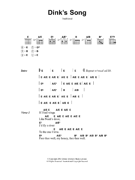 Jeff Buckley Dink's Song sheet music notes and chords. Download Printable PDF.