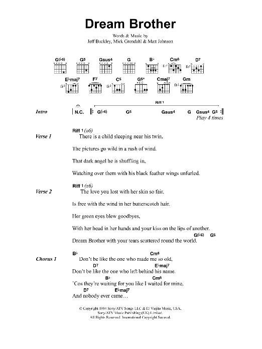 Learn to play Jeff Buckley Dream Brother sheet music for Guitar Tab in minutes. Price: 7.8900$ Jeff Buckley Dream Brother sheet music notes and chords arranged for Guitar Tab