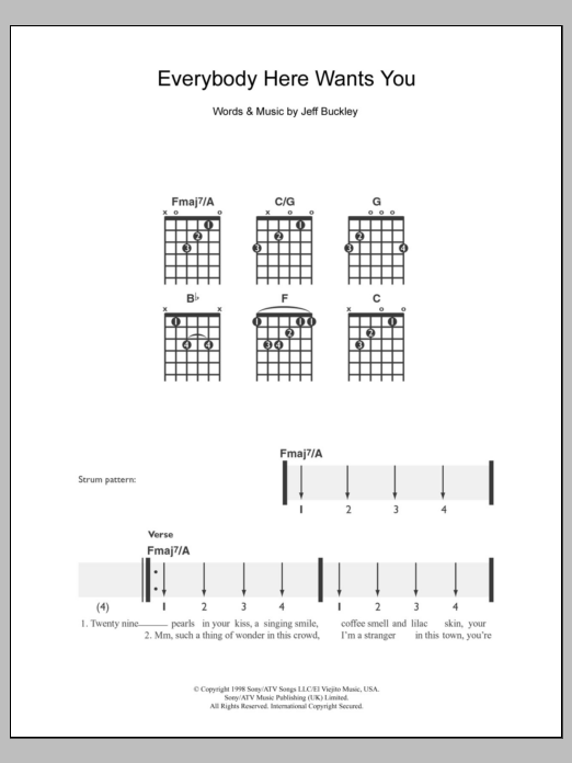 Jeff Buckley Everybody Here Wants You sheet music notes and chords. Download Printable PDF.