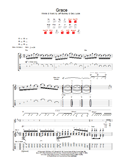 Jeff Buckley Grace sheet music notes and chords. Download Printable PDF.