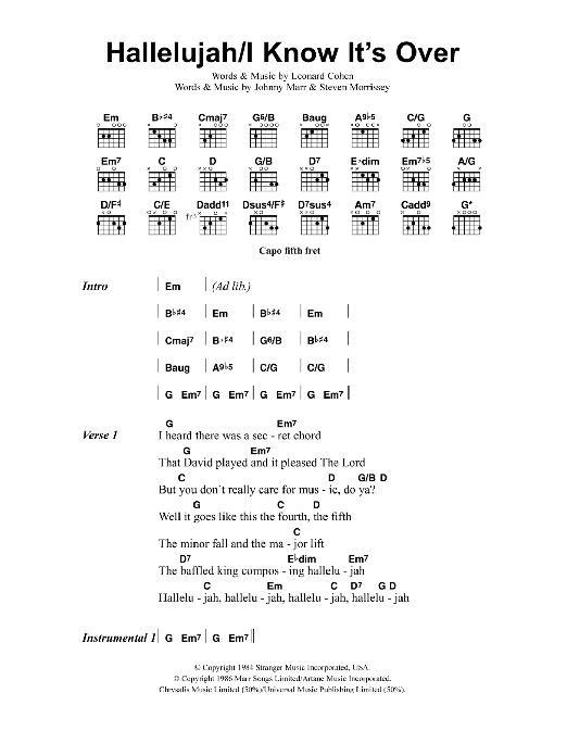 Jeff Buckley Hallelujah/I Know It's Over sheet music notes and chords. Download Printable PDF.