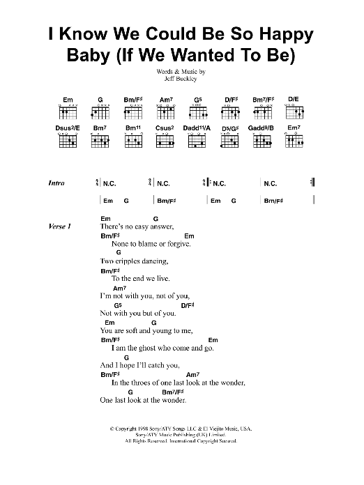 Jeff Buckley I Know We Could Be So Happy Baby (If We Wanted To Be) sheet music notes and chords. Download Printable PDF.