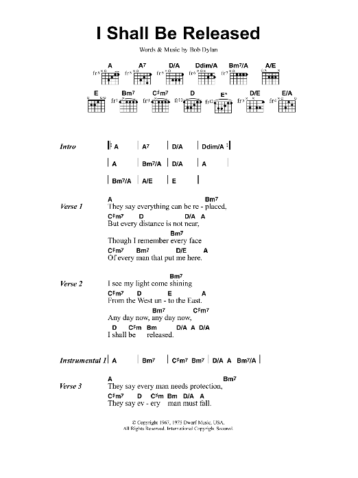 Jeff Buckley I Shall Be Released sheet music notes and chords. Download Printable PDF.