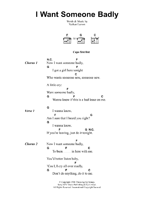 Jeff Buckley I Want Someone Badly sheet music notes and chords. Download Printable PDF.