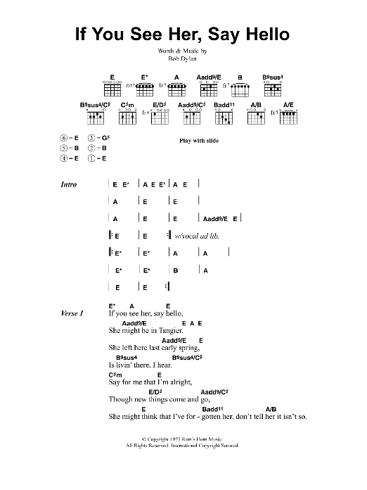 Learn to play Jeff Buckley If You See Her, Say Hello sheet music for Guitar Chords/Lyrics in minutes. Price: 4.4900$ Jeff Buckley If You See Her, Say Hello sheet music notes and chords arranged for Guitar Chords/Lyrics