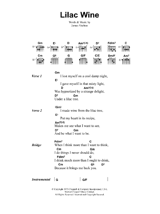 Jeff Buckley Lilac Wine sheet music notes and chords. Download Printable PDF.