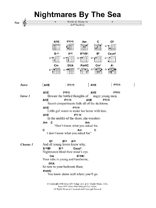 Jeff Buckley Nightmares By The Sea sheet music notes and chords. Download Printable PDF.