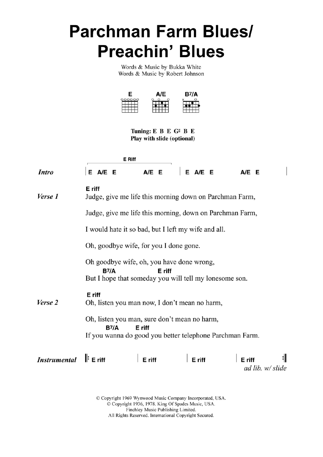 Jeff Buckley Parchman Farm Blues/Preachin' Blues sheet music notes and chords. Download Printable PDF.