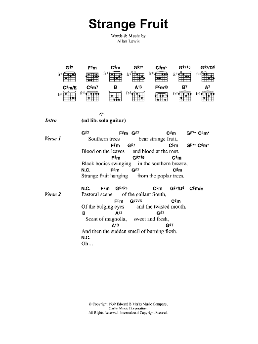 Jeff Buckley Strange Fruit sheet music notes and chords. Download Printable PDF.