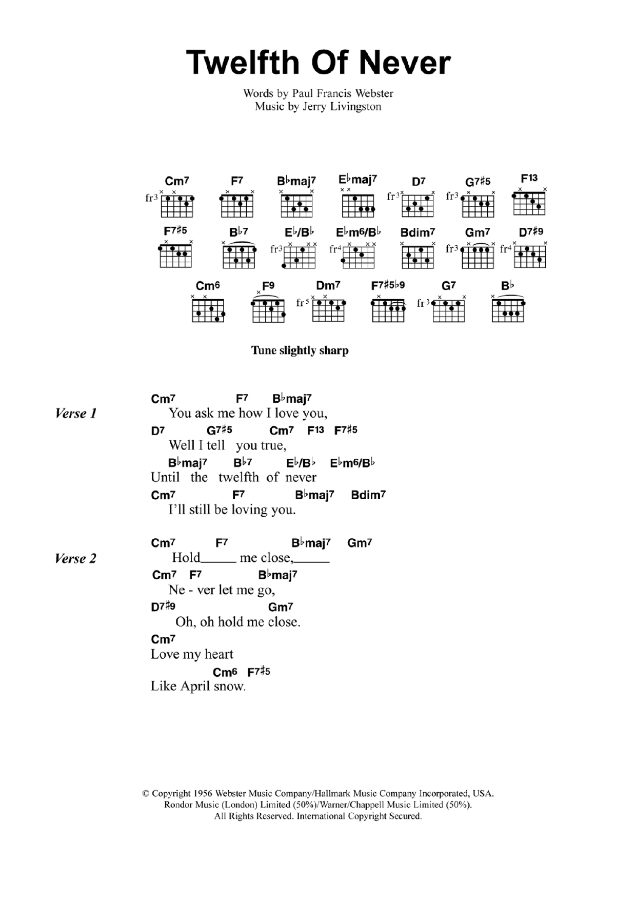 Jeff Buckley The Twelfth Of Never sheet music notes and chords. Download Printable PDF.