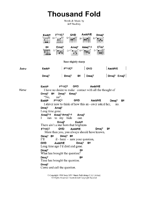 Jeff Buckley Thousand Fold sheet music notes and chords. Download Printable PDF.