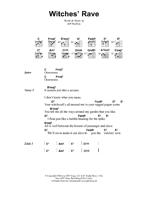 Jeff Buckley Witches' Rave sheet music notes and chords. Download Printable PDF.