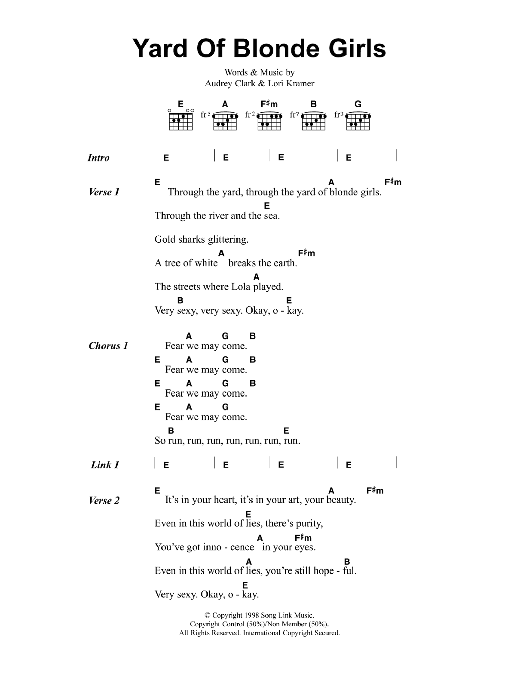 Jeff Buckley Yard Of Blonde Girls sheet music notes and chords. Download Printable PDF.