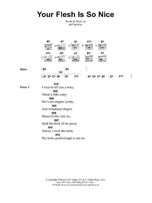 Jeff Buckley Your Flesh Is So Nice sheet music notes and chords. Download Printable PDF.