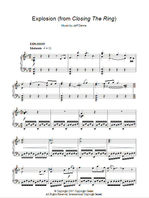 Jeff Danna Explosion (from Closing The Ring) sheet music notes and chords arranged for Piano Solo