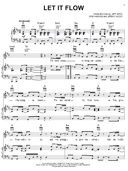 Learn to play Jeff Deyo Let It Flow sheet music for Piano, Vocal & Guitar Chords (Right-Hand Melody) in minutes. Price: 7.8900$ Jeff Deyo Let It Flow sheet music notes and chords arranged for Piano, Vocal & Guitar Chords (Right-Hand Melody)