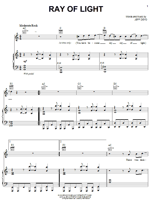 Jeff Deyo Ray Of Light sheet music notes and chords arranged for Piano, Vocal & Guitar Chords (Right-Hand Melody)