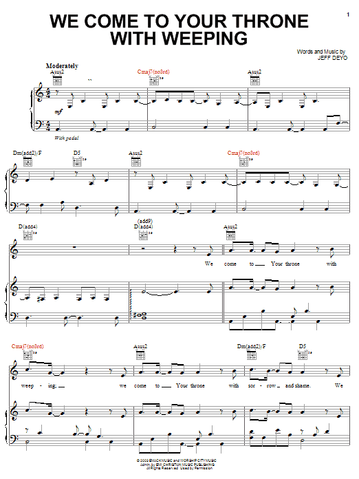 Learn to play Jeff Deyo We Come To Your Throne sheet music for Piano, Vocal & Guitar Chords (Right-Hand Melody) in minutes. Price: 7.8900$ Jeff Deyo We Come To Your Throne sheet music notes and chords arranged for Piano, Vocal & Guitar Chords (Right-Hand Melody)