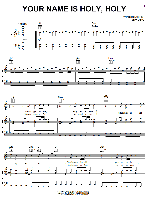 Learn to play Jeff Deyo Your Name Is Holy sheet music for Piano, Vocal & Guitar Chords (Right-Hand Melody) in minutes. Price: 7.8900$ Jeff Deyo Your Name Is Holy sheet music notes and chords arranged for Piano, Vocal & Guitar Chords (Right-Hand Melody)