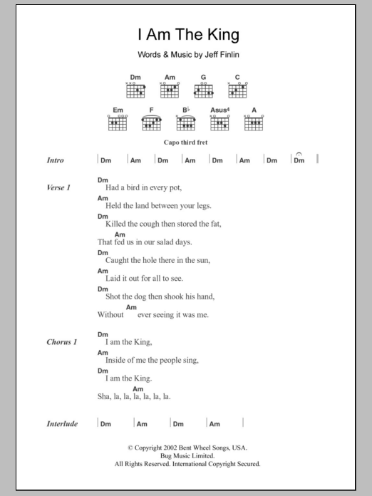 Jeff Finlin I Am The King sheet music notes and chords. Download Printable PDF.