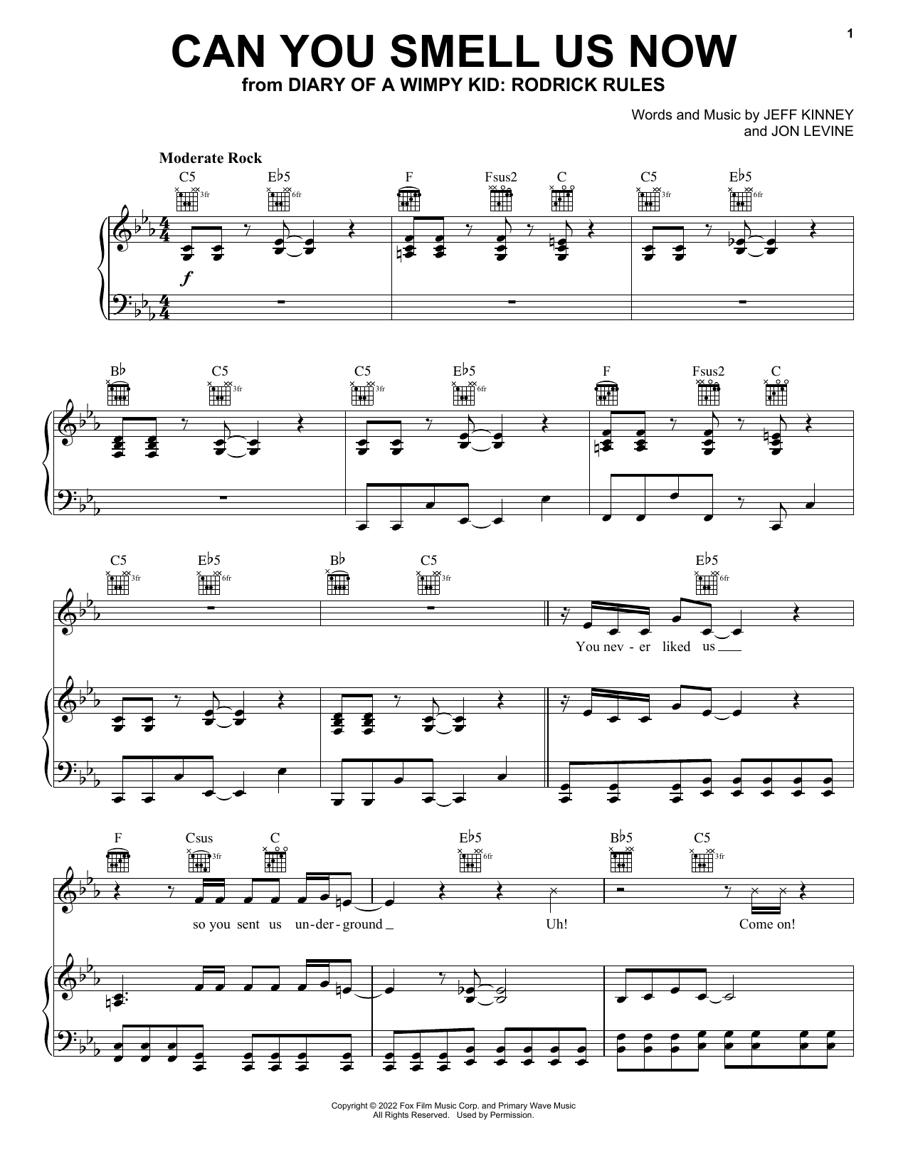 Learn to play Jeff Kinney and Jon Levine Can You Smell Us Now (from Diary of a Wimpy Kid: Rodrick Rules) sheet music for Piano, Vocal & Guitar Chords (Right-Hand Melody) in minutes. Price: 7.8900$ Jeff Kinney and Jon Levine Can You Smell Us Now (from Diary of a Wimpy Kid: Rodrick Rules) sheet music notes and chords arranged for Piano, Vocal & Guitar Chords (Right-Hand Melody)