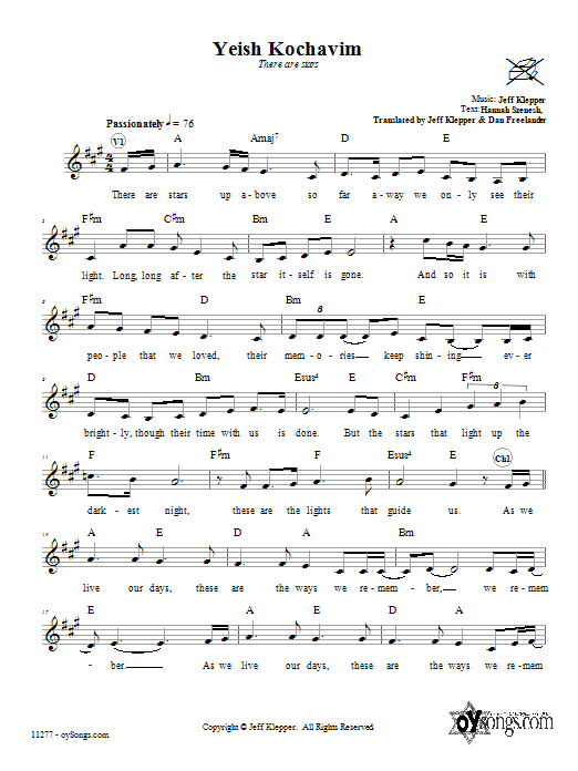 Jeff Klepper Yeish Kochavim (There Are Stars) sheet music notes and chords. Download Printable PDF.