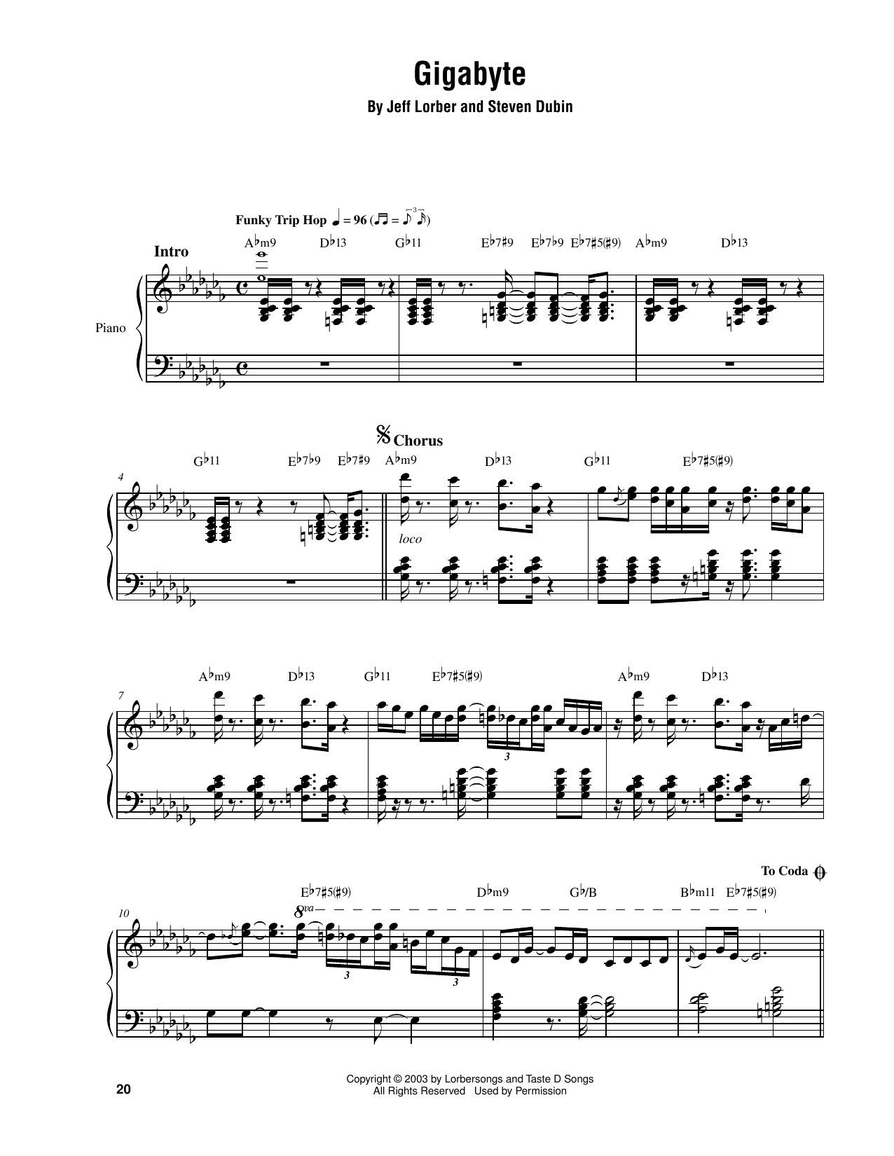 Jeff Lorber Gigabyte sheet music notes and chords. Download Printable PDF.