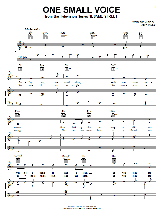 Jeff Moss One Small Voice sheet music notes and chords. Download Printable PDF.