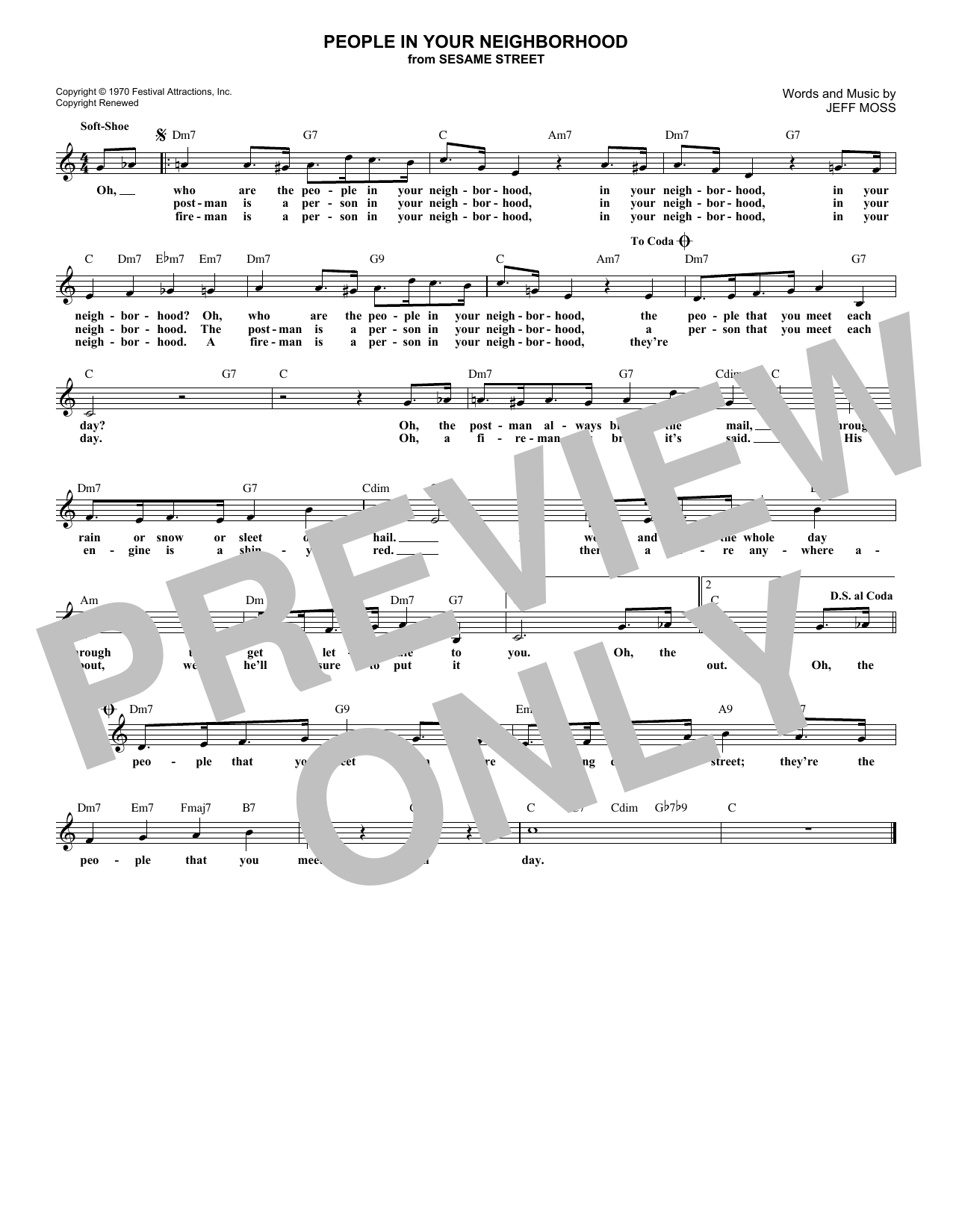 Jeff Moss People In Your Neighborhood (from Sesame Street) sheet music notes and chords. Download Printable PDF.