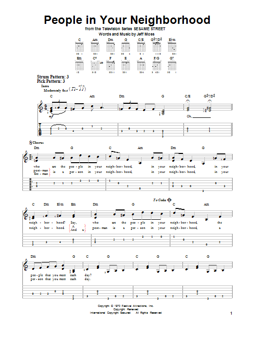 Jeff Moss People In Your Neighborhood sheet music notes and chords. Download Printable PDF.