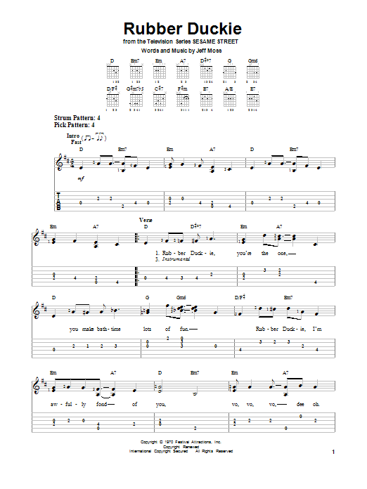 Jeff Moss Rubber Duckie sheet music notes and chords. Download Printable PDF.